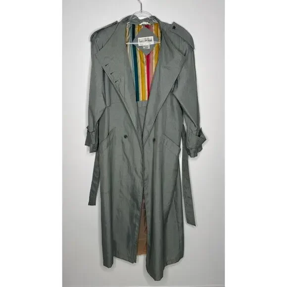 Vintage 1980s Braefair Sage Green Belted Trench Coat Large